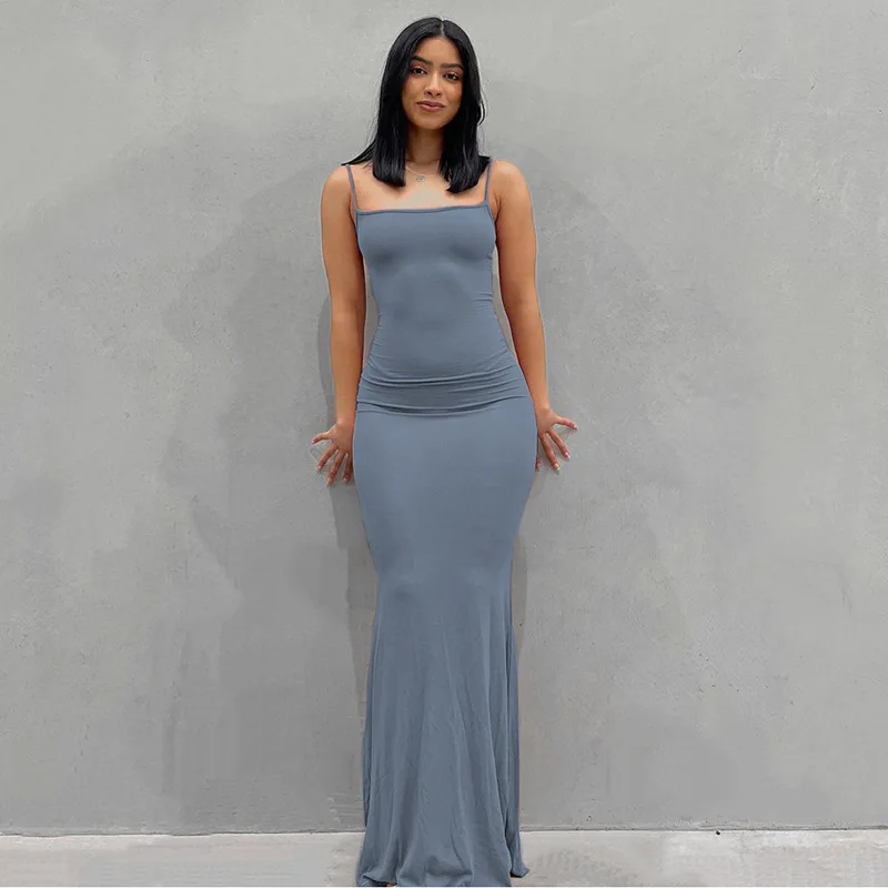 Dresses For Women 2025 Sexy Spaghetti Strap Black Long Dress Evening Y2k Sleeveless Solid Skinny Bodycon Maxi Vestidos