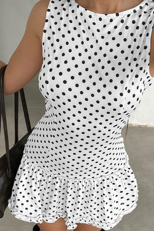 White Polka Dot Lace-trim Bodycon Mini Dress
