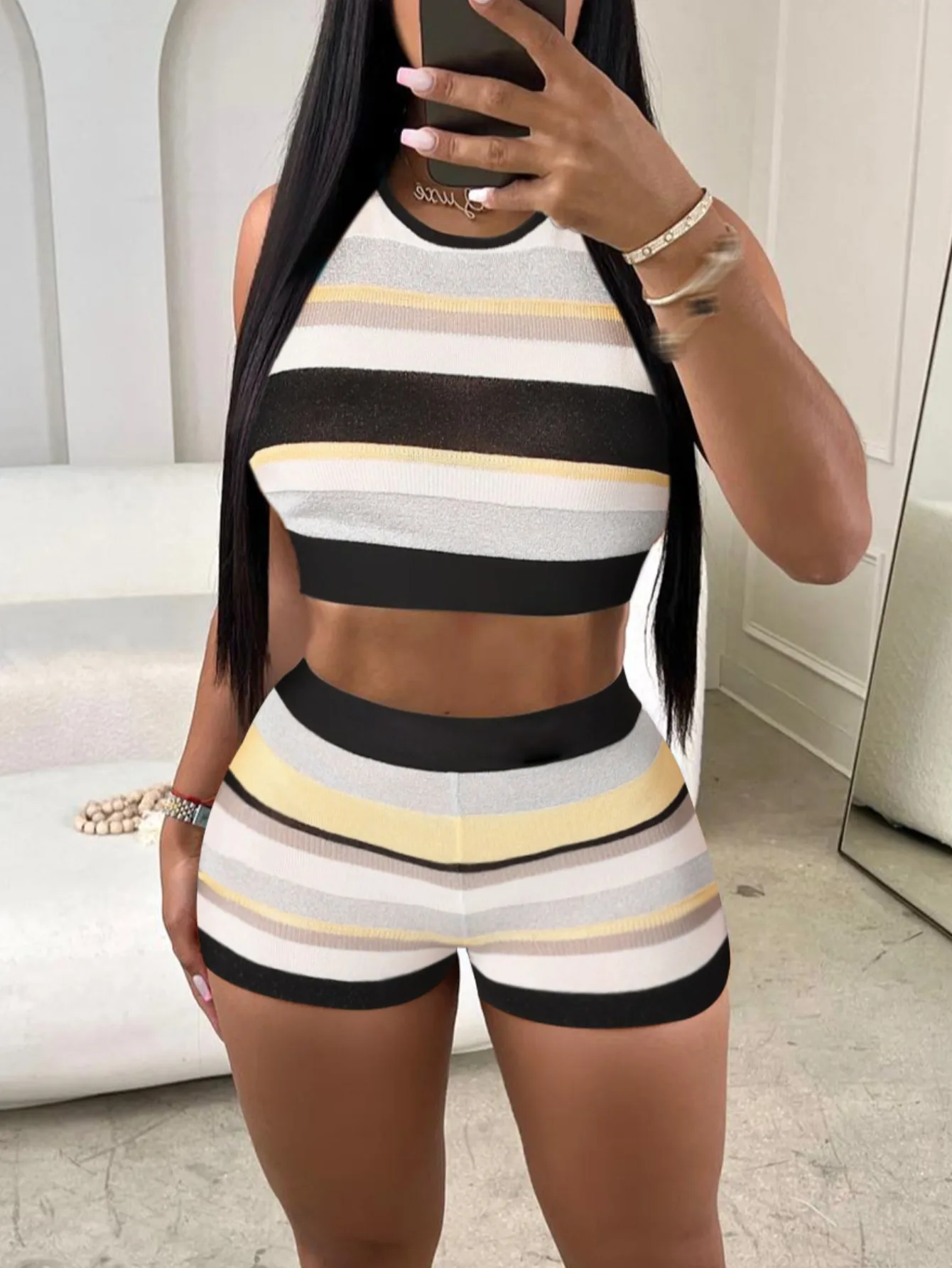 Crop Top Striped Shorts Set Patchwork Crop Tank Tops and Shorts Womens Outfits Summer 2025 Casual Holiday Beachwear 13 Crop Top Striped Shorts Set Patchwork Crop Tank Tops and Shorts Womens Outfits Summer 2025 Casual Holiday Beachwear