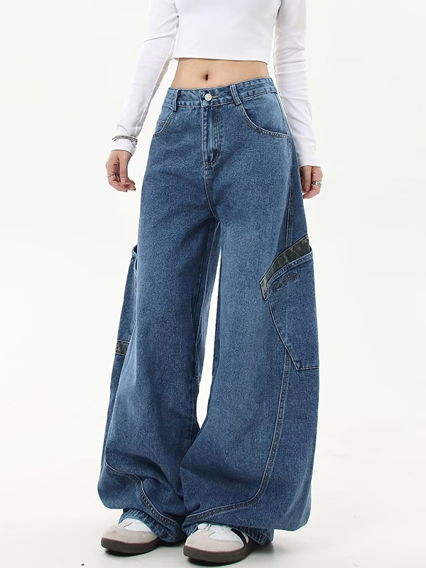 American Retro Leopard Print Stitching Boyfriend Jeans