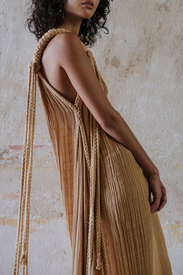 Khloe Linen Blend One Shoulder Draped Braids Cover Up Maxi Dress
