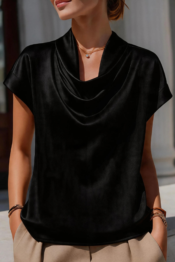 Solid Color Loose-fitting Casual Short-sleeved Top