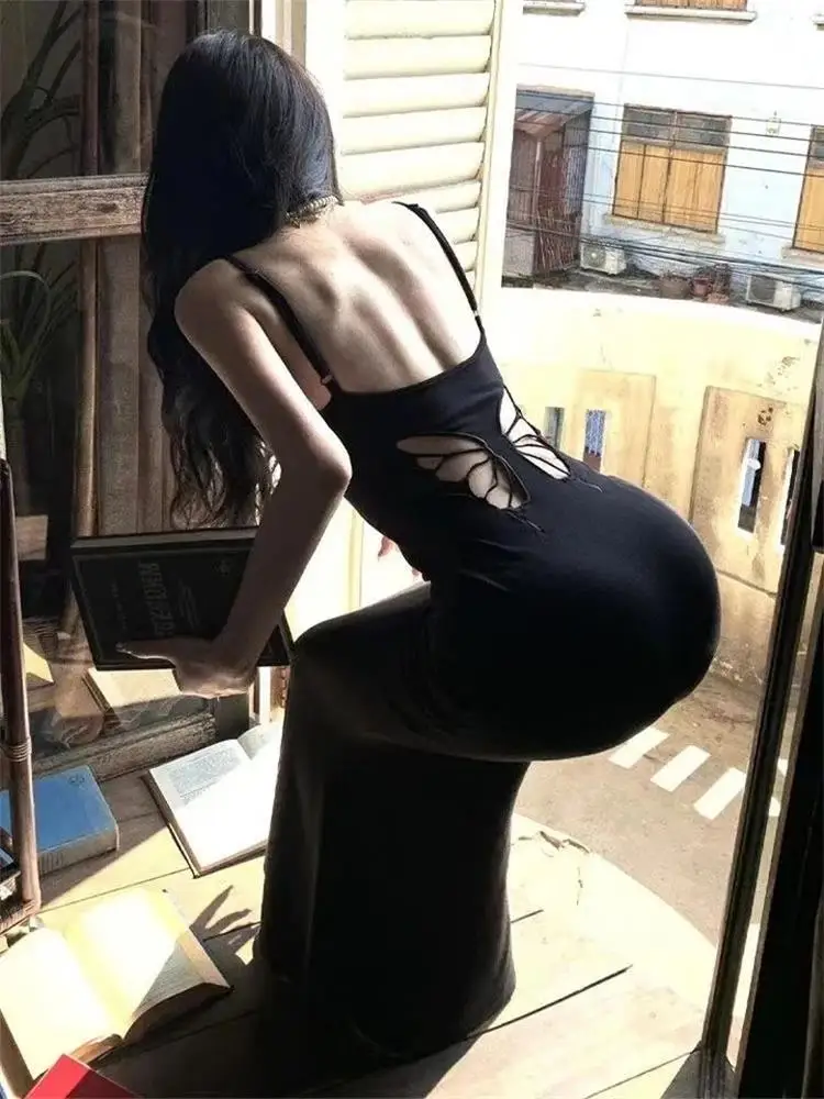 Sexy Hollow Butterfly Backless Dresses Women Y2K Summer Elegant Outfits Lady Red Maxi Dress Bodycon Birthday Party Club Sundress