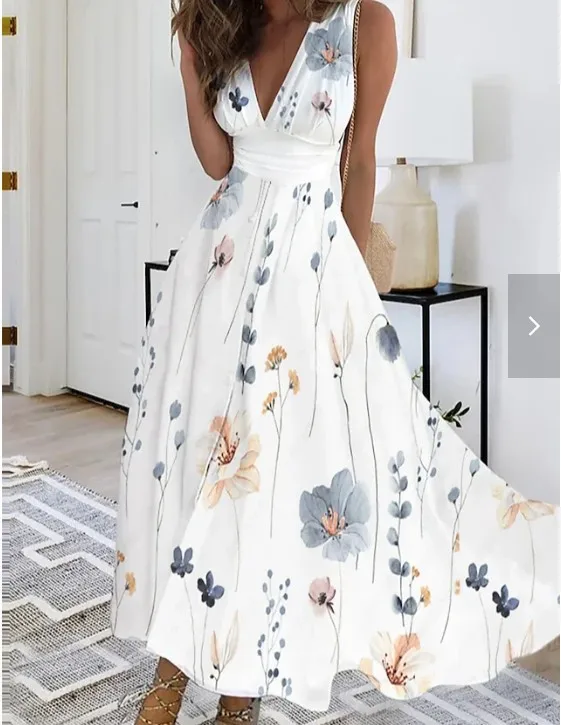 Summer Flower Printed Sleeveless Long Dresses Sexy V-neck Elegant Lady Party A-line Dress Fashion Chic Maxi Evening Vestidos New 9 undefined