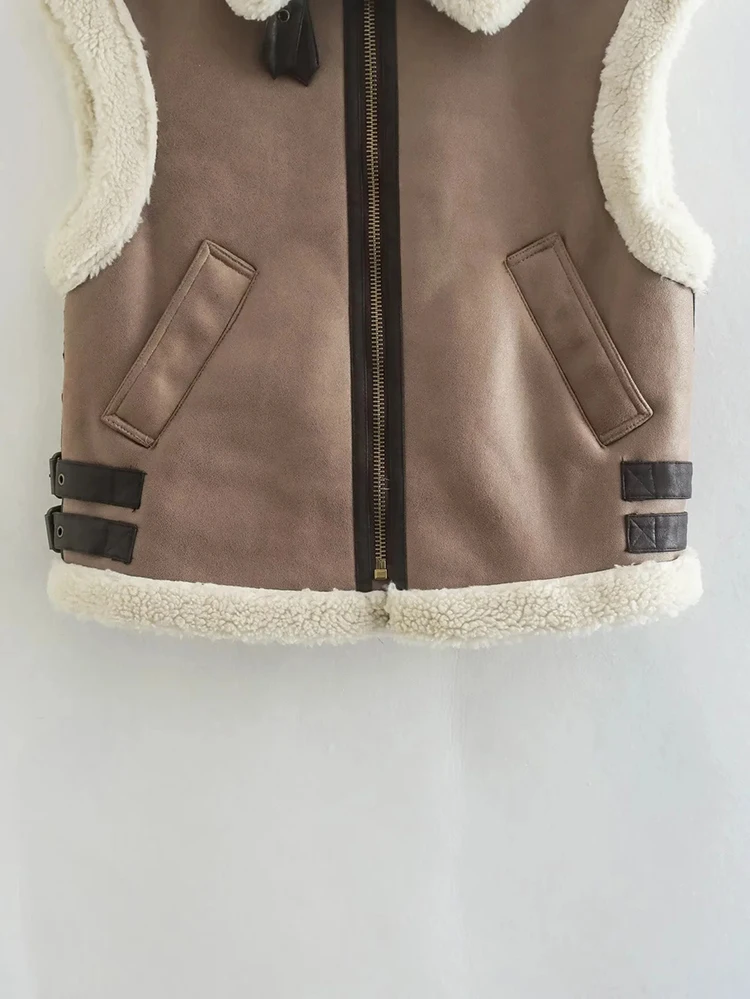 Ootddress Suede Leather Thick Fleece Jacket Autumn Winter Women Splice Sleeveless Faux Shearling Jackets Vest Y2K Cardigans Coats 17 Ootddress Suede Leather Thick Fleece Jacket Autumn Winter Women Splice Sleeveless Faux Shearling Jackets Vest Y2K Cardigans Coats