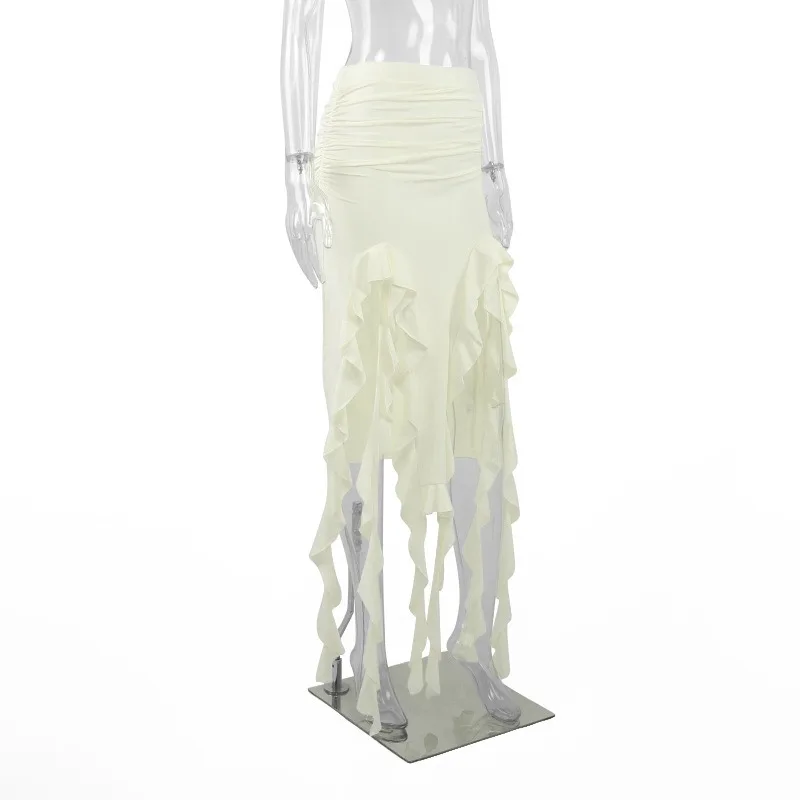 Ootddress High Waist Bodycon Long Skirt For Women 2025 Casual Hollow Out Tassel Faldas Ajustadas Side Slit Party Maxi Skirts Woman