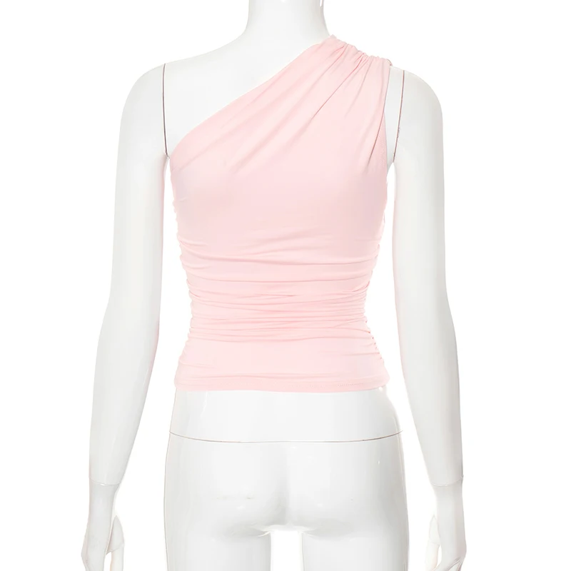 Solid Color One Shoulder Backless Tank Top T-Shirt Candy Color Sleeveless Slim Top