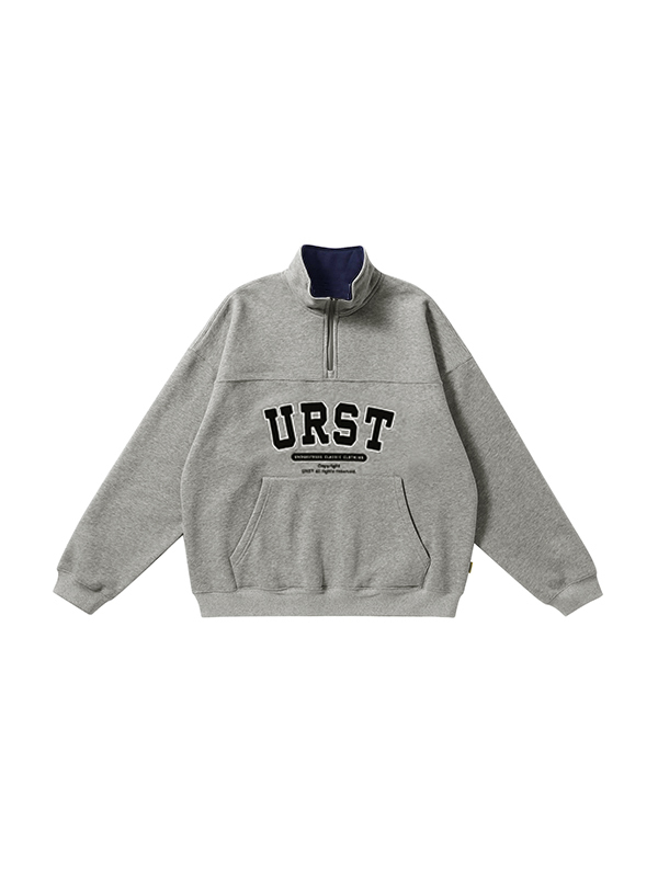 Letter Embroidery Lapel Neck Half Zipper Sweatshirt