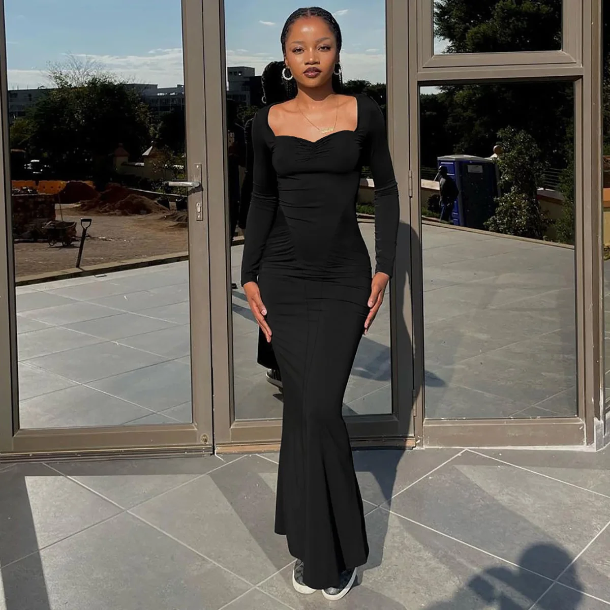 2025 Elegant Long Sleeve Party Dresses Sexy High Waist Slim Fit Women's Evening Dress Fashion Solid Color Pleated Long Dresses 12 2025 Elegant Long Sleeve Party Dresses Sexy High Waist Slim Fit Women's Evening Dress Fashion Solid Color Pleated Long Dresses