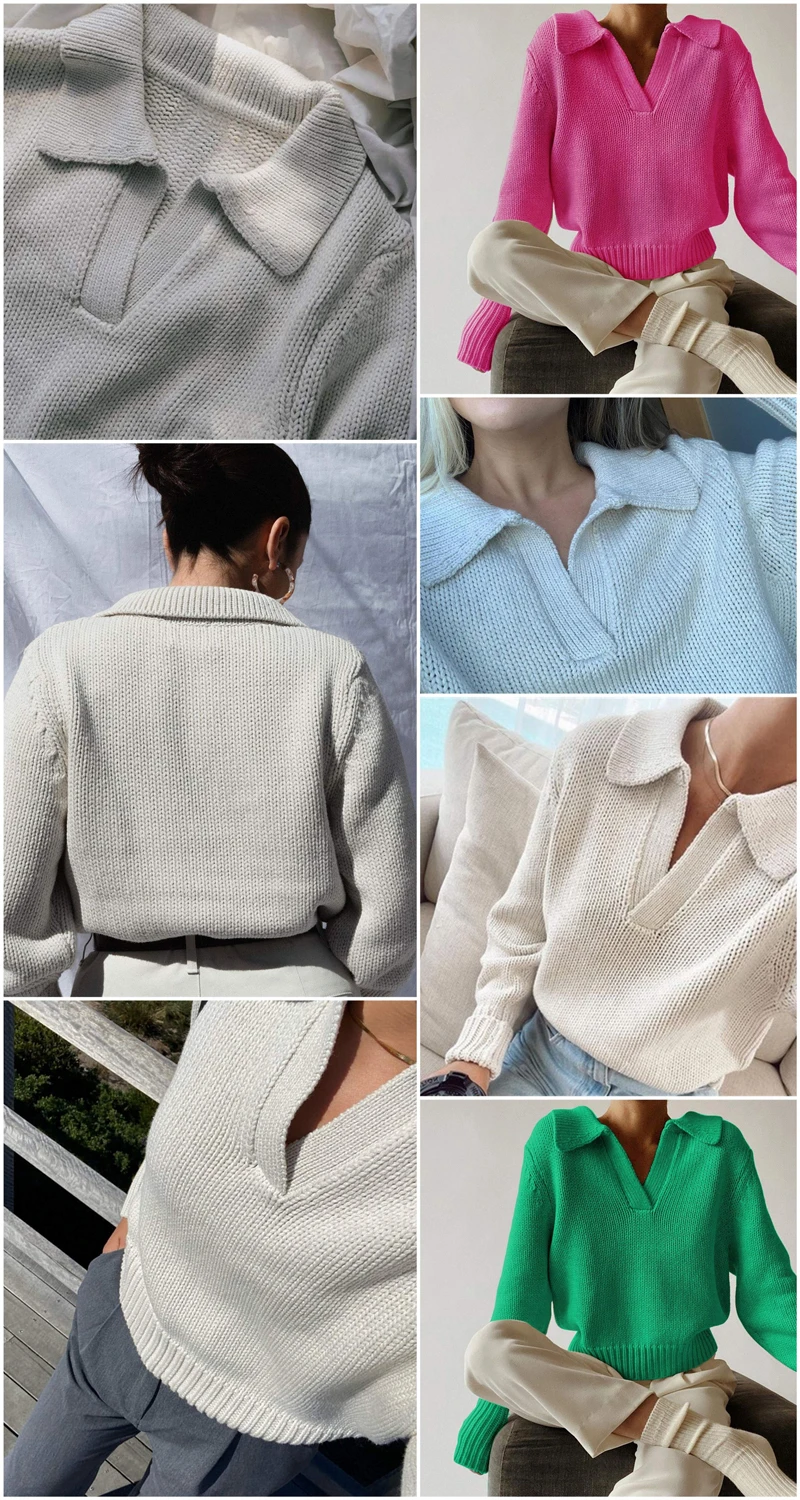 Ootddress Women's Long Sleeves V-neck Knitted Sweater Loose Casual Fashion Pullover Autumn Winter Sweatshirts Female Jumper 2025 5 Ootddress Women's Long Sleeves V-neck Knitted Sweater Loose Casual Fashion Pullover Autumn Winter Sweatshirts Female Jumper 2025