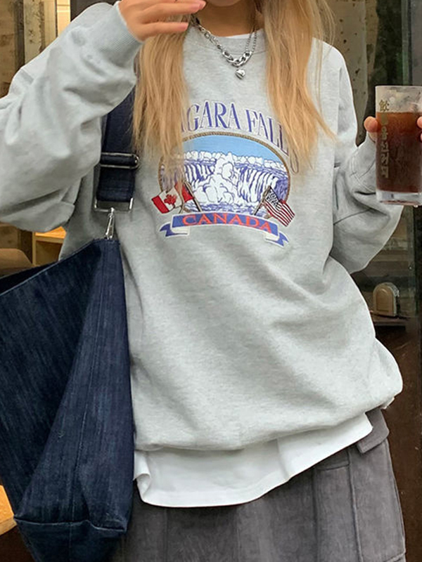 Vintage Waterfall Print Sweatshirt