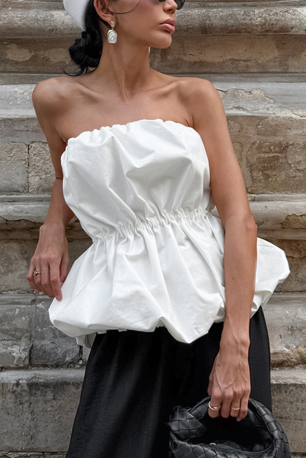Solid Color Sleeveless Off-shoulder Elastic Waist Strapless Top