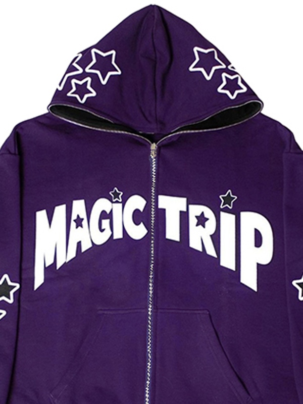 Letter Star Print Contrast Color Oversized Hoodie