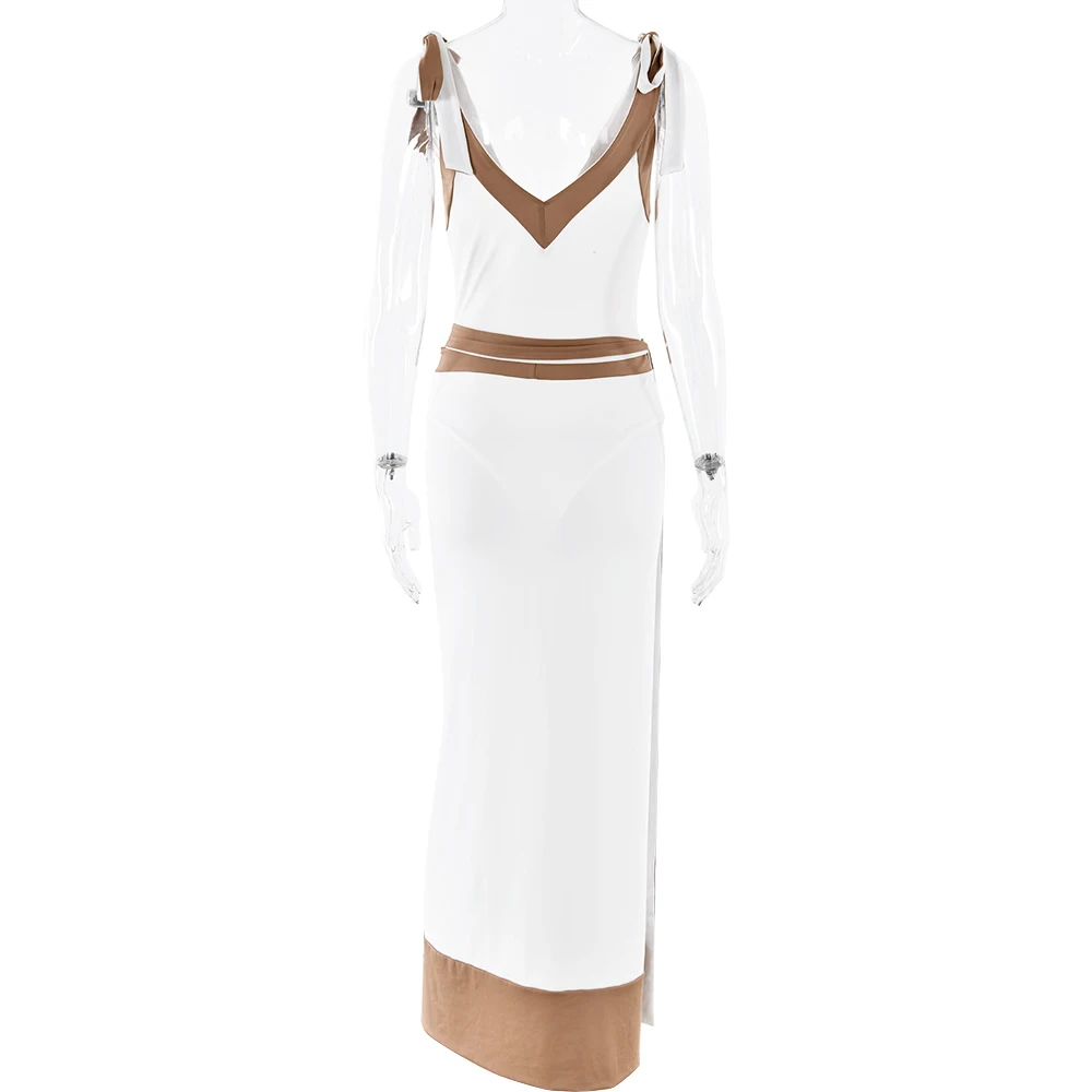 3_1.jpg Sexy Sleeveless Deep V Tight Bobysuit Top Skirt Two-piece Set Women Patchwork Elegant Party Autumn Winter New Set 2025