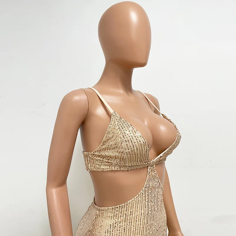 Sexy Hollow High Waist Slit Evening Dress Fashion Sequined Backless Sleeveless Elegant Party Dresses Solid Long Graduation Dress 143 undefined