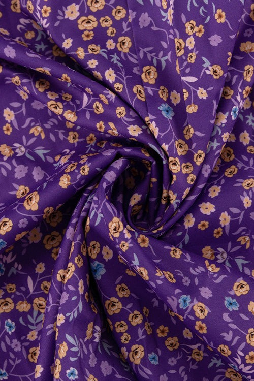 Purple Peter Pan Collar Short Sleeve Tie Waist Tiered Maxi Floral Print Dress