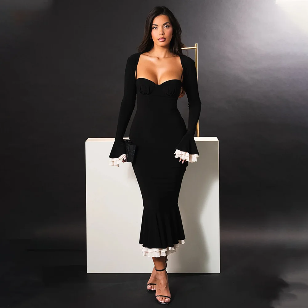 Ootddress Elegant Long Flared Sleeve Elastic Tight Women Two-piece Set Autumn/Winter New 2025 Sexy Party Club Evening Dress 27 Ootddress Elegant Long Flared Sleeve Elastic Tight Women Two-piece Set Autumn/Winter New 2025 Sexy Party Club Evening Dress