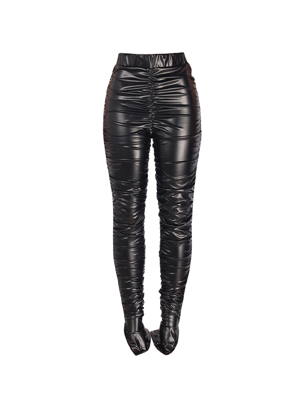 Split Stacked Slim Pu Leather Pants