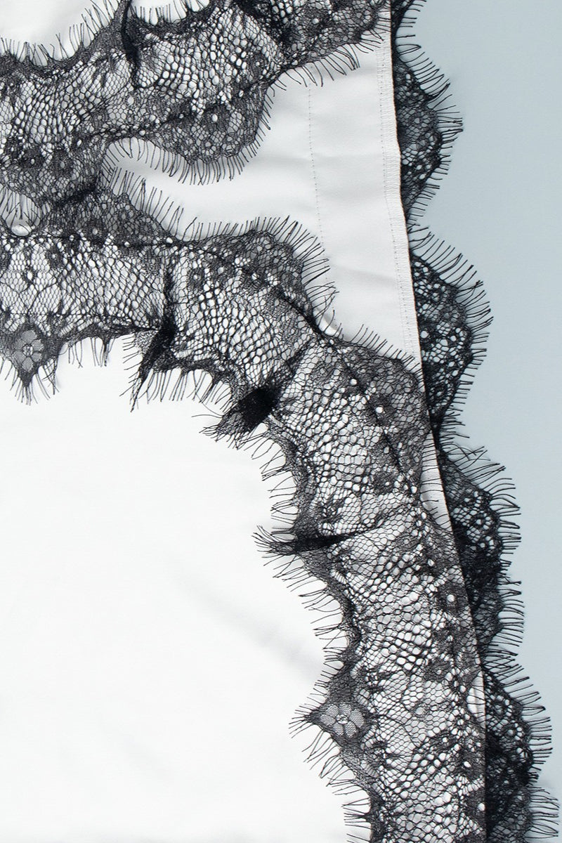 Spaghetti Strap V Neck Eyelash Lace Trim Patchwork Slit Maxi Dress