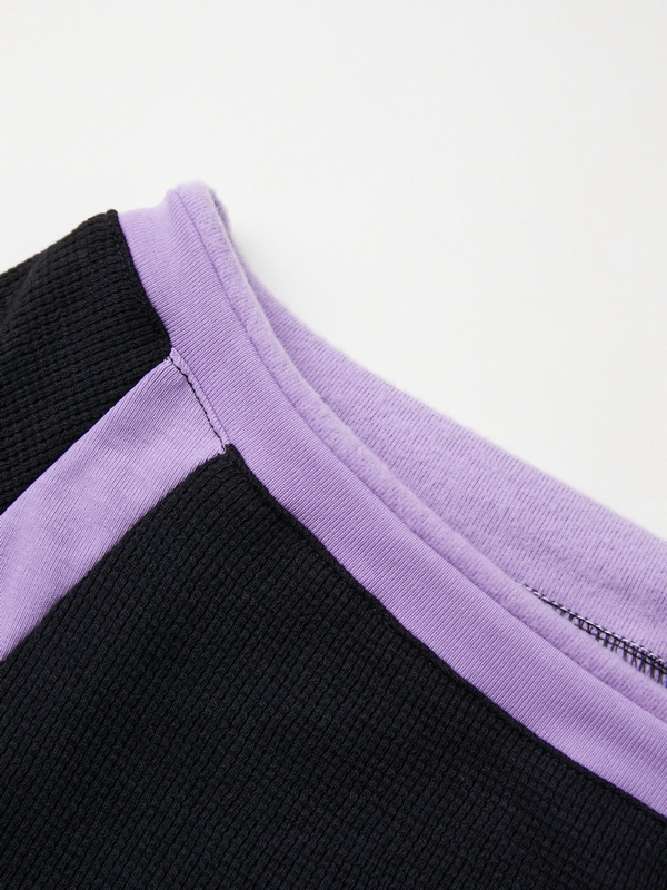 Contrast Color Off Shoulder Long Sleeve Tee