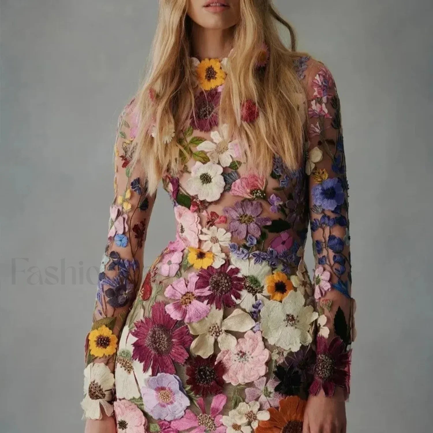 Embroidered Slimming Lace Three-dimensional Flower Mini Floral Dress