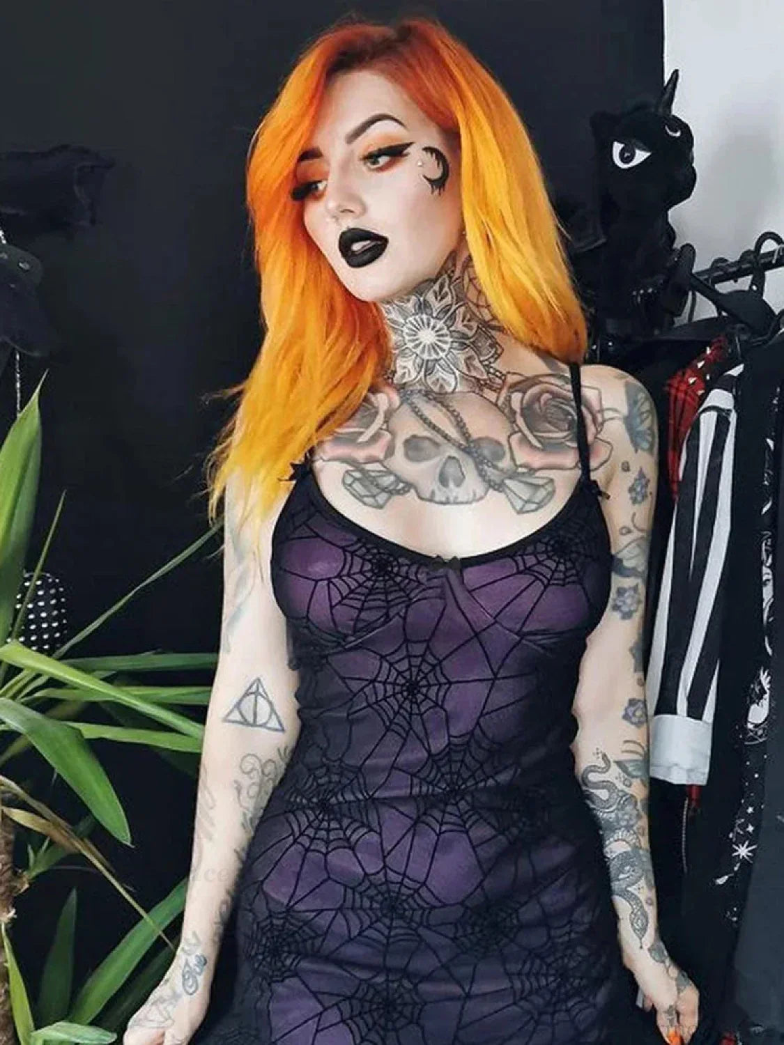 Spiderweb Flocked Mesh Lace-Trim Bow Spaghetti Strap Bodycon Mini Dress