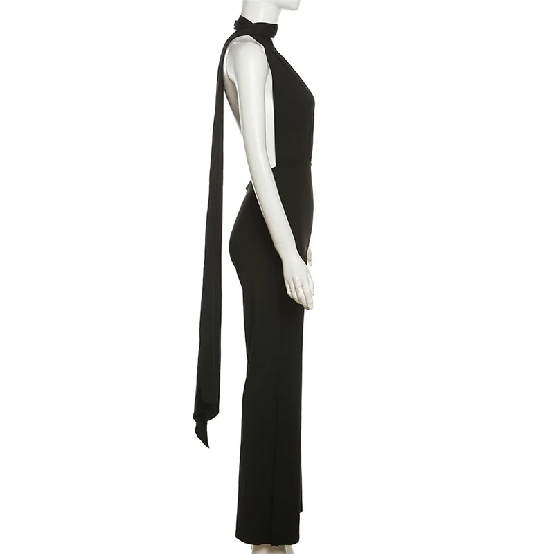 Ootddress Lace Up Backless Jump Suits For Women Sexy Slim Bodycon One Piece Jusmpuit Femme Side Split Hollow Out Jumpsuits Ladies