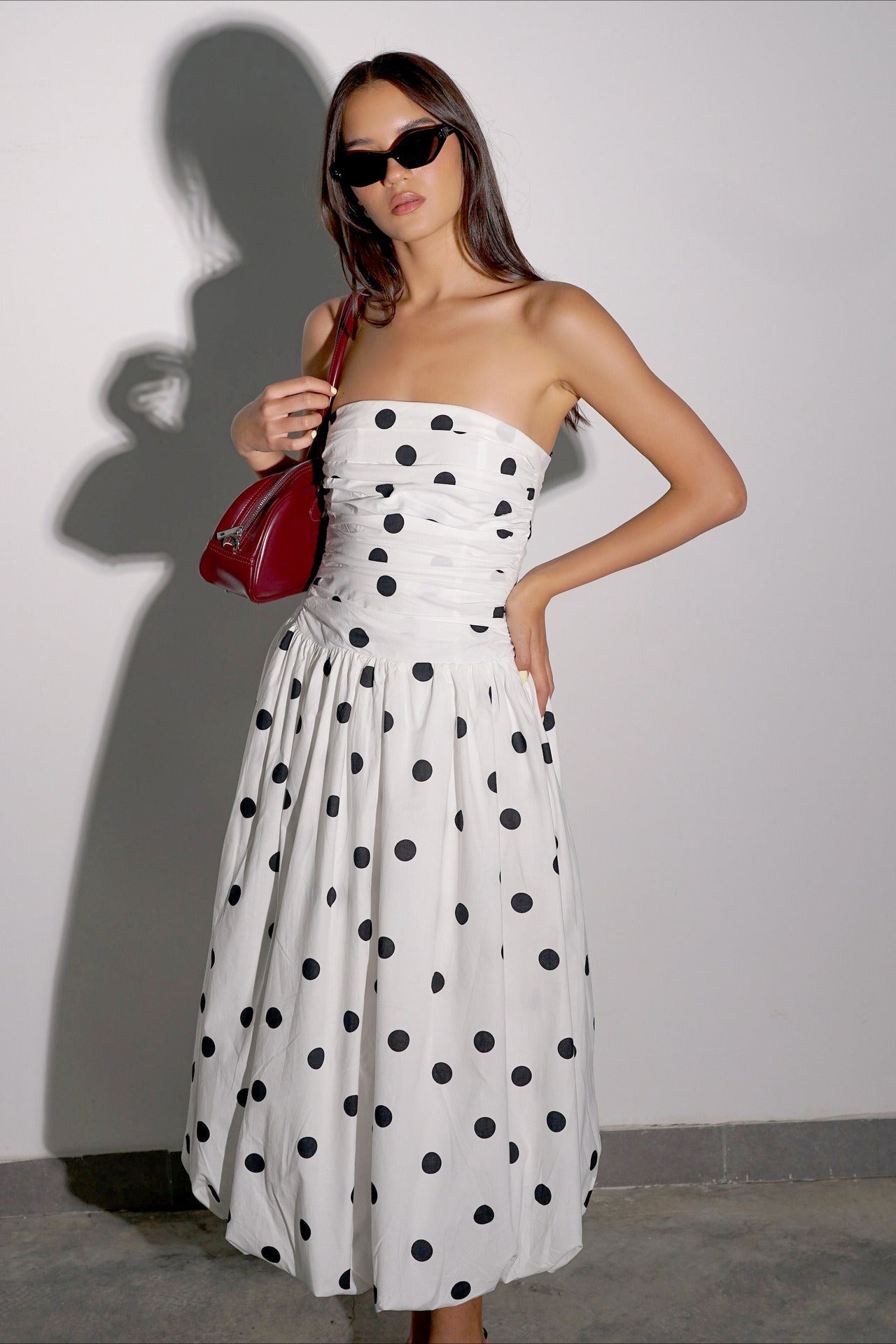 Polka Dot Strapless Bodycon Maxi Dress