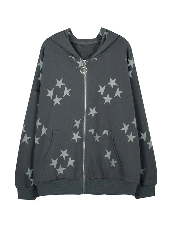 Oversized Star Print Zip Up Hoodie