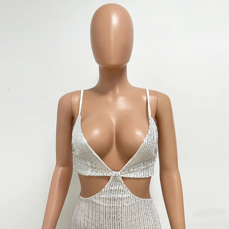 Sexy Hollow High Waist Slit Evening Dress Fashion Sequined Backless Sleeveless Elegant Party Dresses Solid Long Graduation Dress 133 undefined