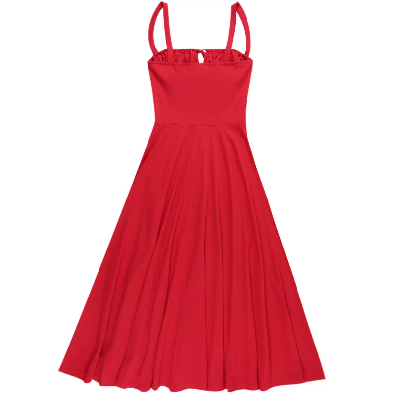 Ootddress Elegant Backless Split Midi Dress For Women Robe Spaghetti Strap Sleeveless Lace-up Pleated Party Long Dress Vestido