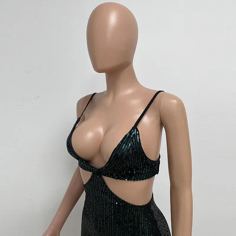 Sexy Hollow High Waist Slit Evening Dress Fashion Sequined Backless Sleeveless Elegant Party Dresses Solid Long Graduation Dress 154 undefined