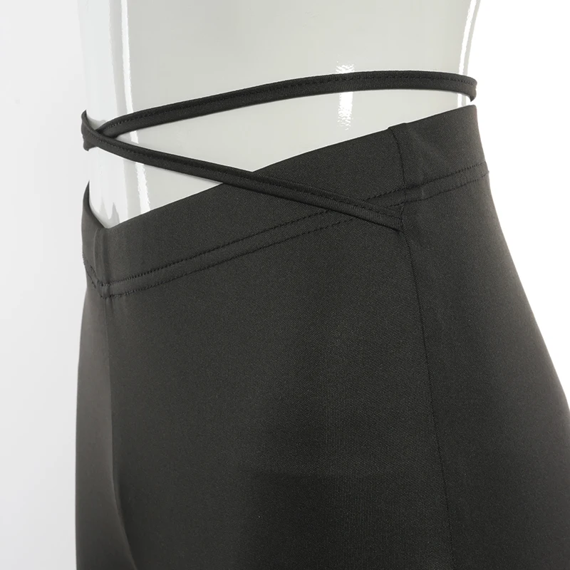 Y2k Flare Pants E Girl Style Sexy Strechy Trousers Women Lace Up V Waist Low Rise Harajuku Black Pants