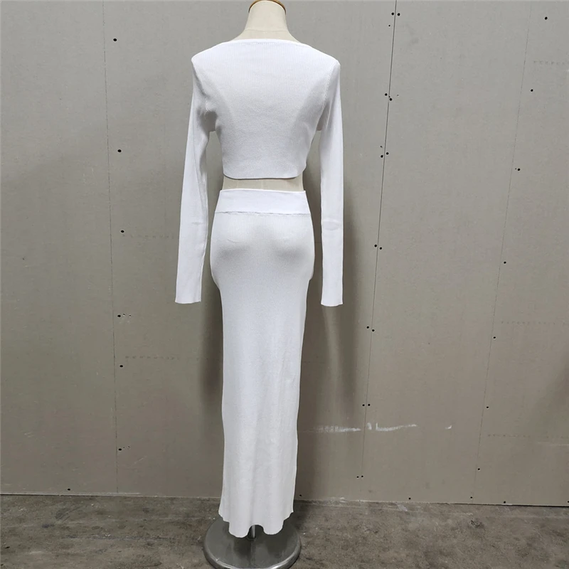 Ootddress Knitted Two Piece Dress Women Outfits Long Sleeve Crop Top and Midi Skirt High Split Out Dress Set Female Bodycon White 19 Ootddress Knitted Two Piece Dress Women Outfits Long Sleeve Crop Top and Midi Skirt High Split Out Dress Set Female Bodycon White