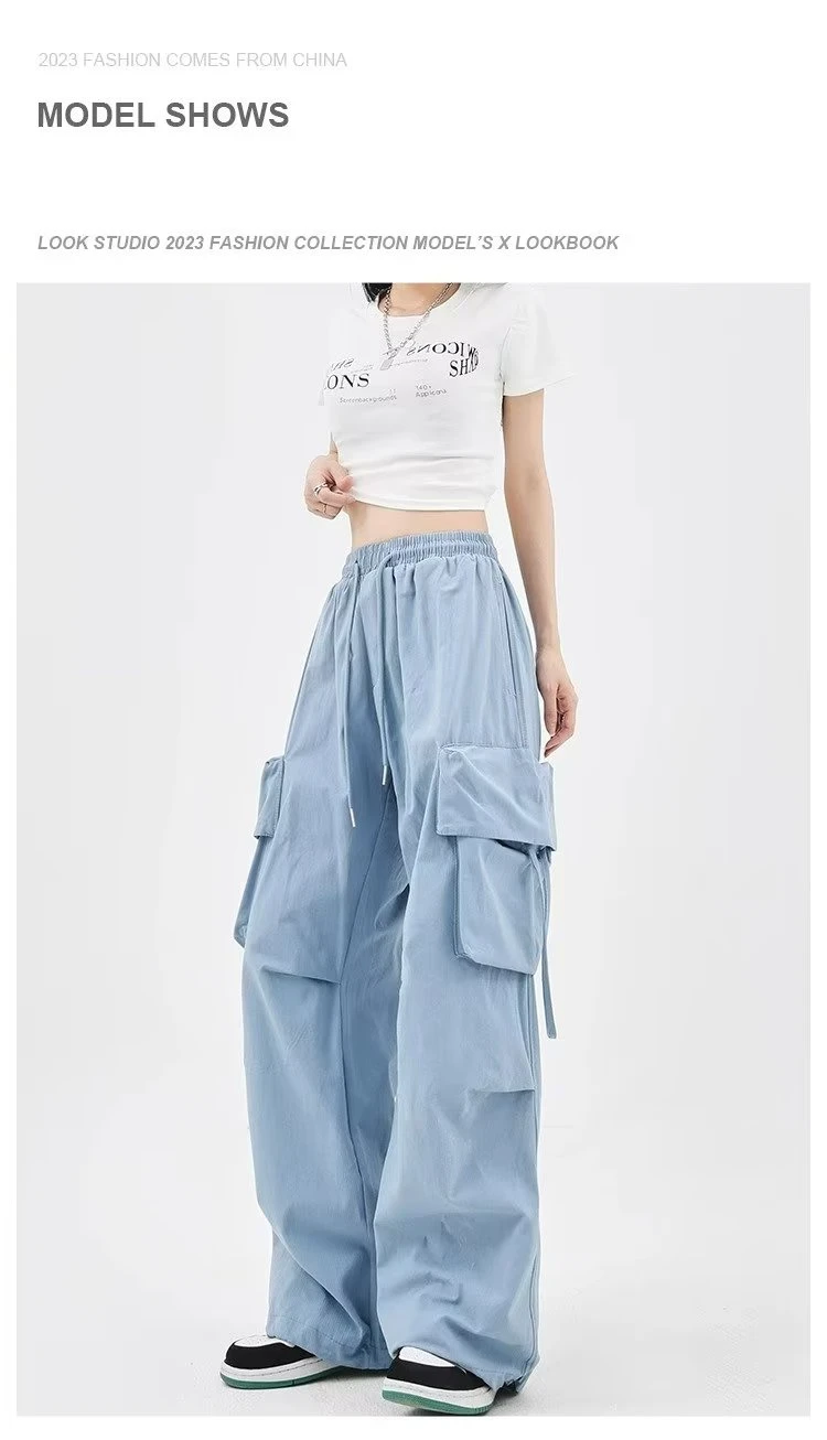 Women Y2K Cargo Pants High Waist Streetwear Hip Hop Trousers Female Big Pockets Casual Student Drawstring Baggy Sweatpants 6 Women Y2K Cargo Pants High Waist Streetwear Hip Hop Trousers Female Big Pockets Casual Student Drawstring Baggy Sweatpants
