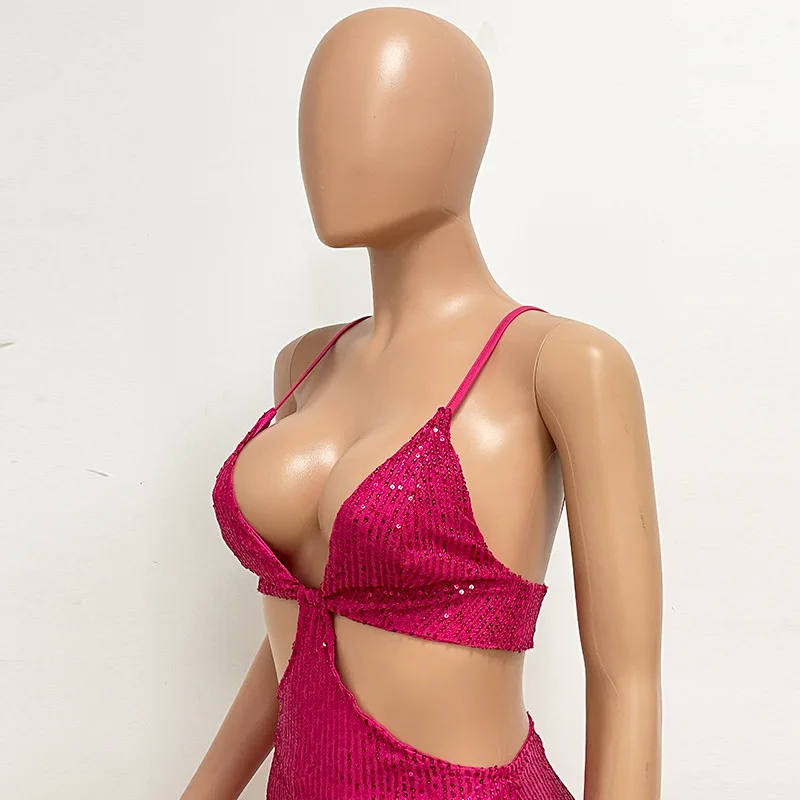 Sexy Hollow High Waist Slit Evening Dress Fashion Sequined Backless Sleeveless Elegant Party Dresses Solid Long Graduation Dress 126 undefined