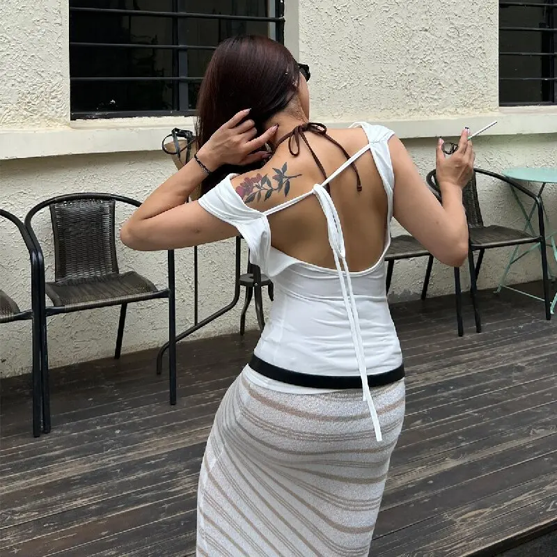 Asymmetric Crop Top Women 2025 T-shirt White Off Shoulder Female Sleeveless Sexy Tops Fashion Streetwear Summer Casual Tee Shirt 5 Asymmetric Crop Top Women 2025 T-shirt White Off Shoulder Female Sleeveless Sexy Tops Fashion Streetwear Summer Casual Tee Shirt