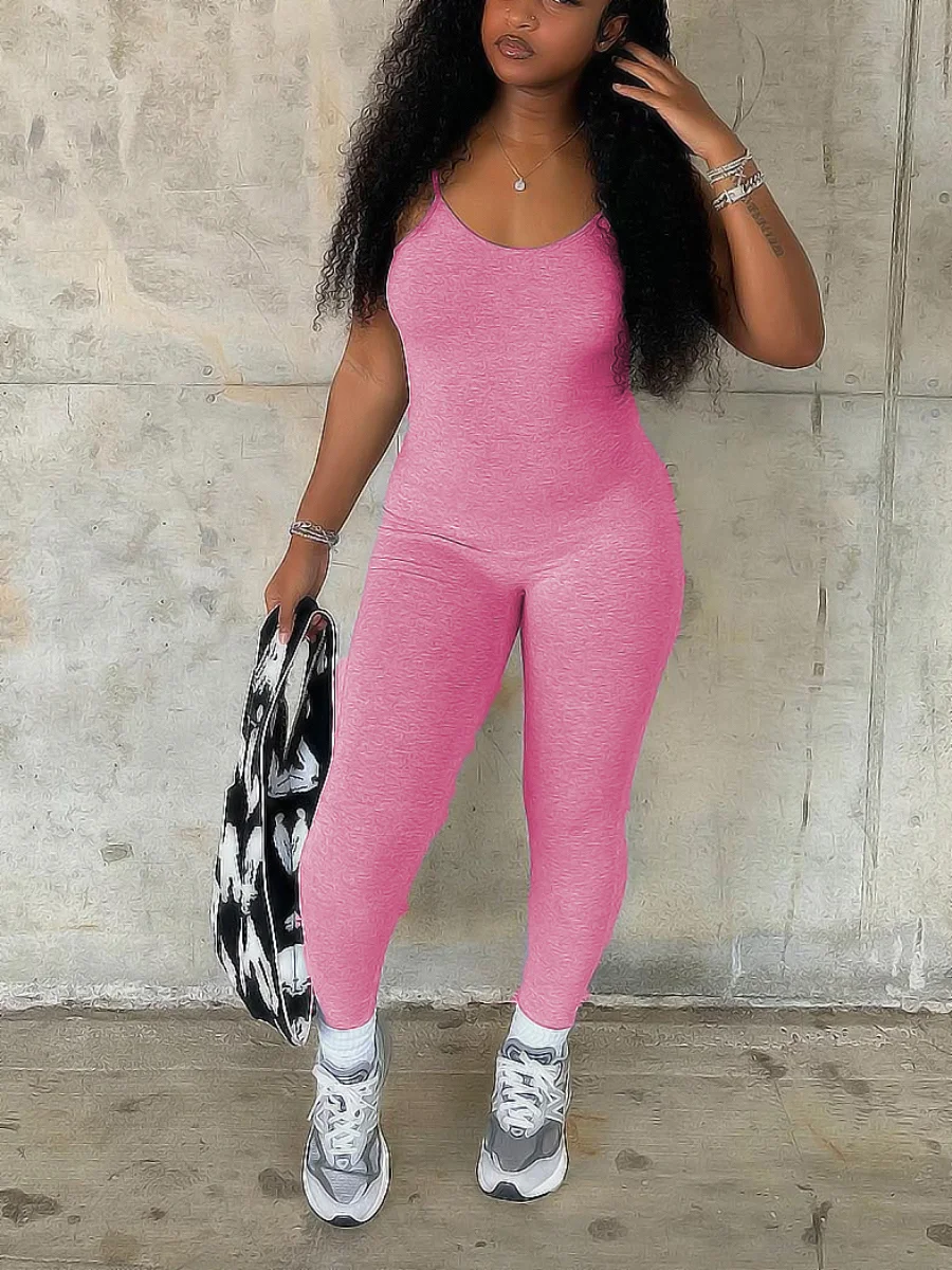 SXY Cami Skinny Jumpsuit U Neck Sleeveless Solid Sheath Body-shaping Stretchy Simple Bodysuits Long Romper for Women - Sleeveless Solid Sheath Body-shaping Stretchy Simple Bodysuits Long Romper for Women