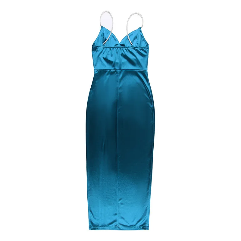 Ootddress Sexy Spaghetti Strap New Bag Buttocks Long Dress Sexy Suspender Slit Dress Diamond Shoulder Strap Party Nightclub Dress