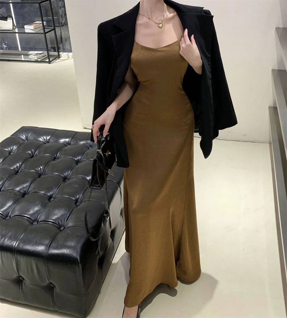 French Vintage Evening Party Dress Spaghetti Strap Long Dresses for Women Summer New Backless Slim Prom Robe Maxi Vestidos Mujer