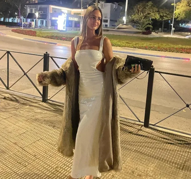 Temperament Sexy Backless Hollow Suspender Party Dress Fashionable Sequin High Waist Slim Formal Occasion Women's Evening Dress