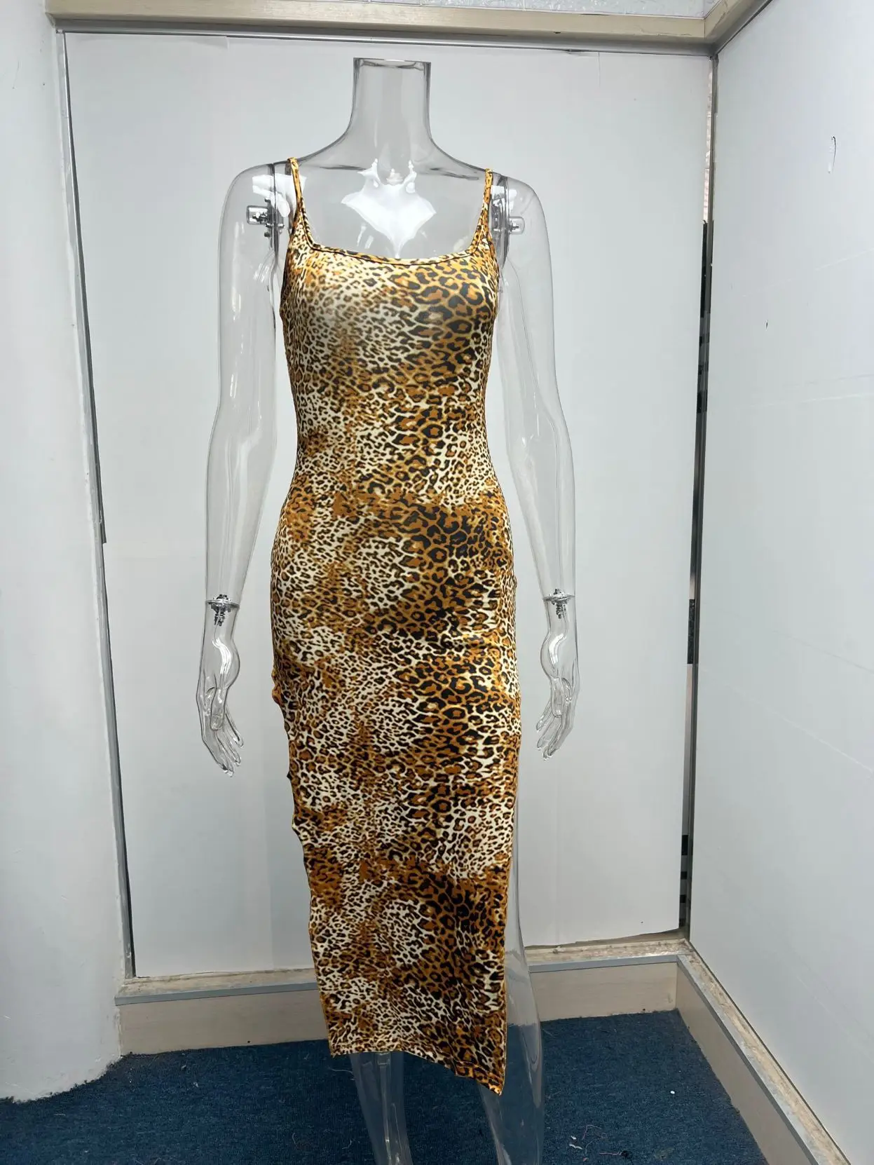Fashion Leopard Print Slim Long Dresses Women Sexy Low Cut Backless Package Hip Bodycon Slit Dress Female Streetwear Summer New 23 undefined