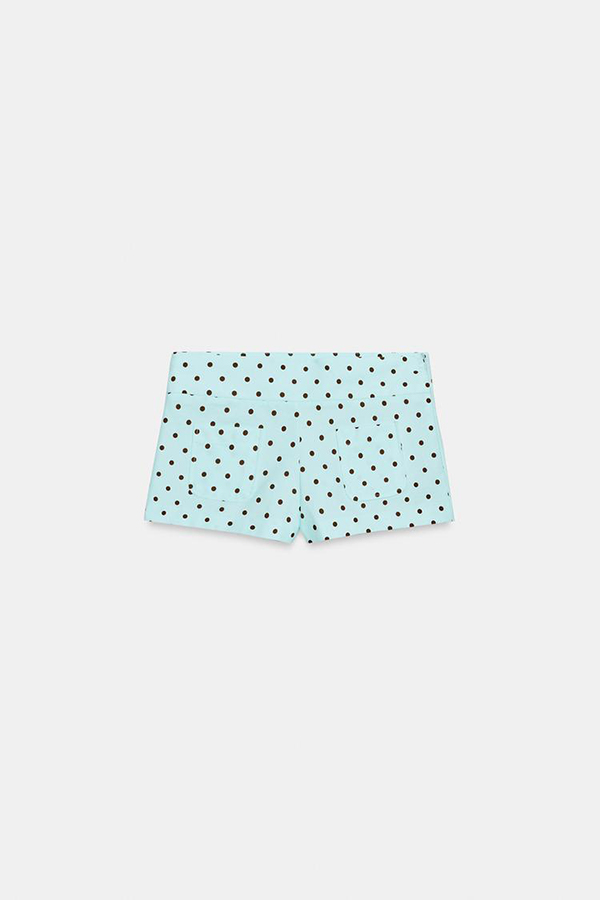 Trisha Linen Blend Polka Dot Stand Neck Belted Jacket and Low-Rise Pocket Mini Shorts Set