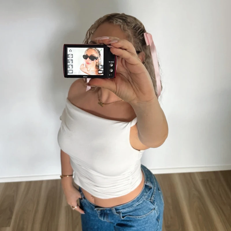 Simple Basic Casual Summer Tank Top Sleeveless Solid Color Off Shoulder Side Ruched Crop Tops Vestidos Spring Women T S - Sleeveless Solid Color Off Shoulder Crop Top