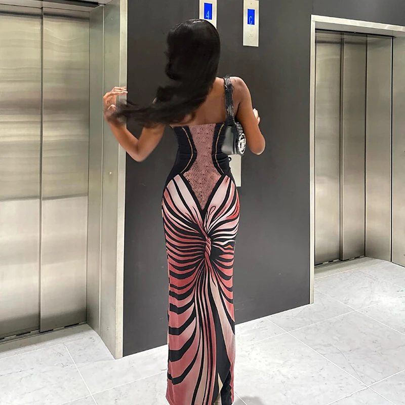 Women Vintage Butterfly Oil Painting Print Wrap Strapless High Split Prom Casual Gowns