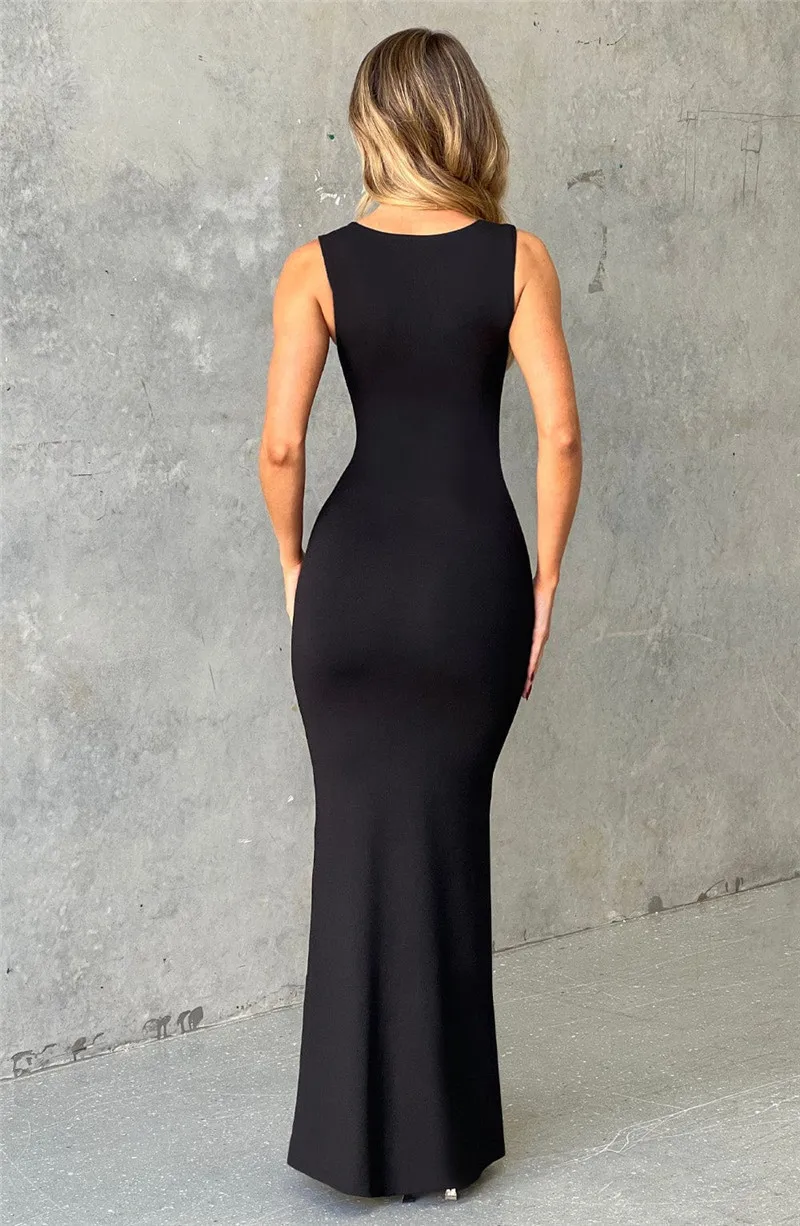 Ootddress Elegant Sleeveless Sexy Maxi Dress For Women Summer New Square Collar Bodycon Club Party Long Tank Dress New 2025