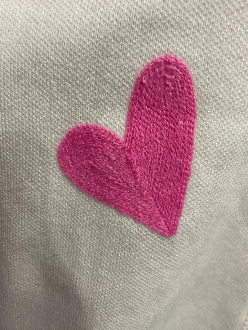 Ootddress Knitted Women Cardigan Long Sleeve Loose Deep V Neck Sweater Women's Casual Embroidery Heart Women Autumn Coat 2025 New