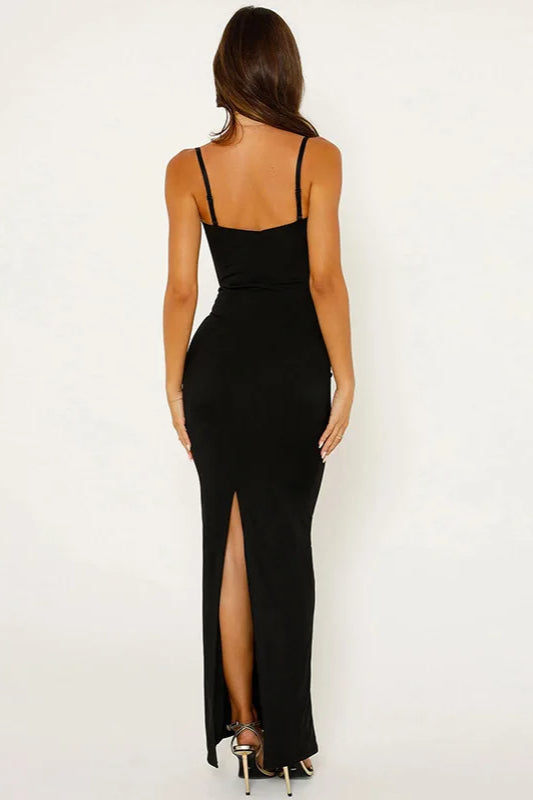 Sweetheart Lace Bustier Spaghetti Strap Bodycon Maxi Slip Dress