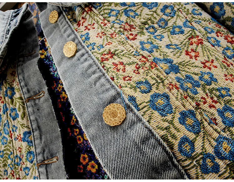 Stylish Autumn Denim Jacket with Jacquard Embroidery and Peter Pan Collar for Women-vestes novas