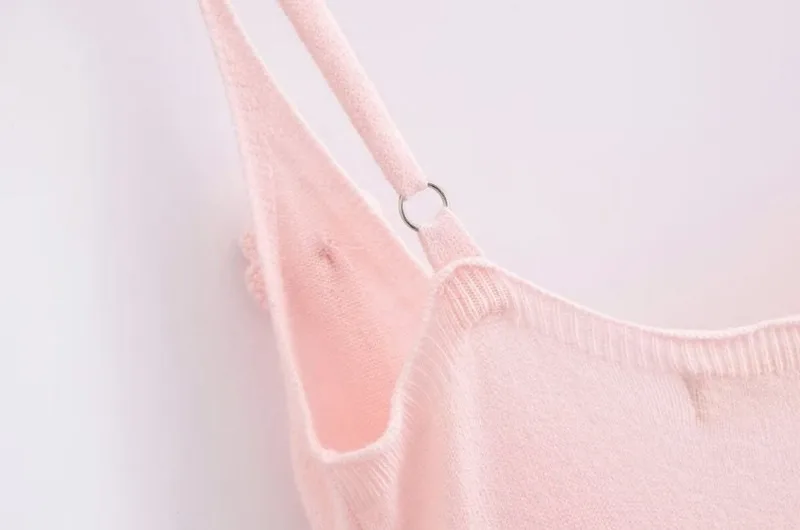 Ootddress Ruffle Knitted Dress For Women Sleeveless V Neck Slim Splice Flower Sundress Ladies Casual Fashion Y2k Solid Dress Woman